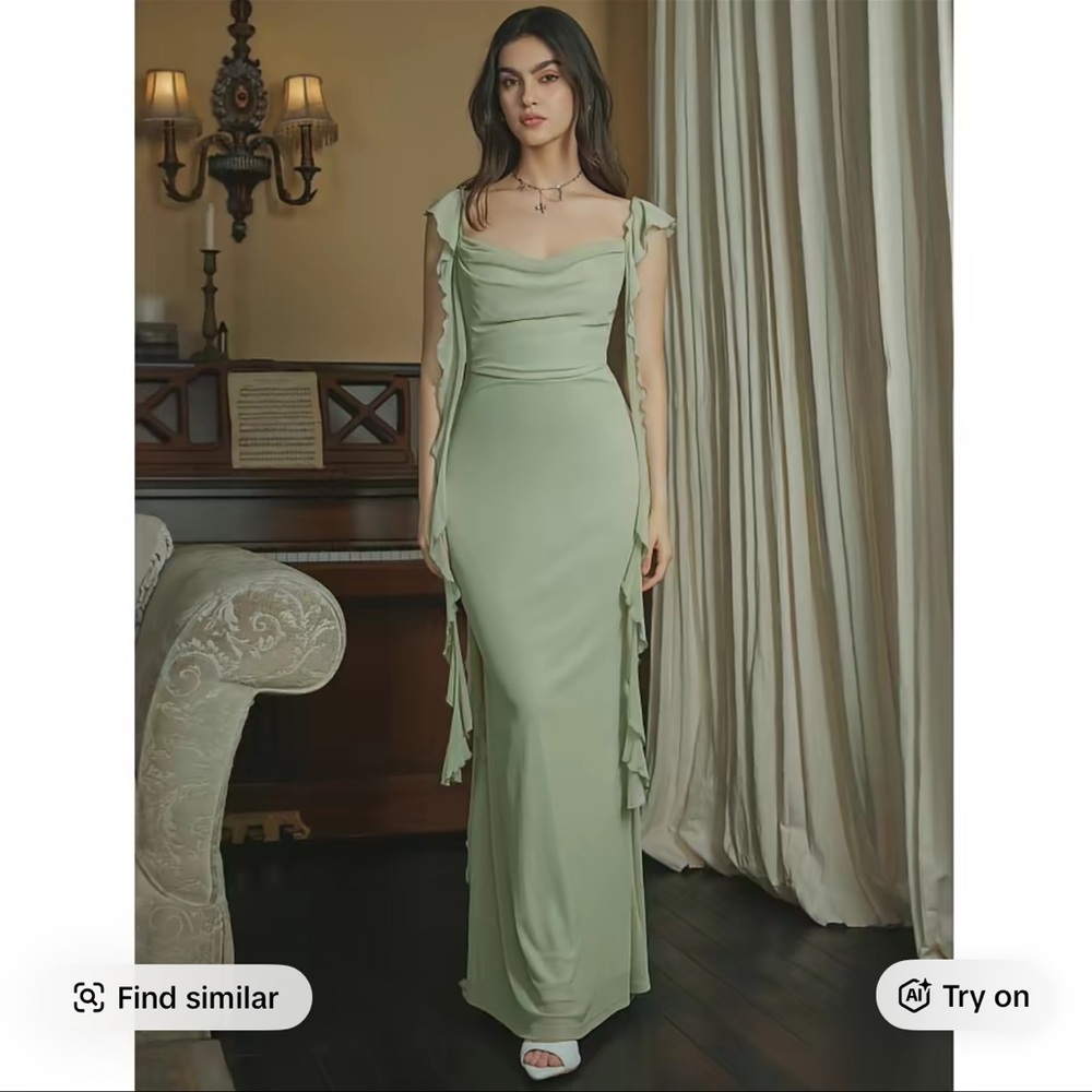 Cider Sage Green Ruffle Hem Maxi Dress